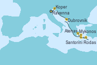 Visitando Ravenna (Italia), Koper (Eslovenia), Dubrovnik (Croacia), Mykonos (Grecia), Rodas (Grecia), Santorini (Grecia), Atenas (Grecia)