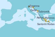 Visitando Ravenna (Italia), Zadar (Croacia), Dubrovnik (Croacia), Mykonos (Grecia), Rodas (Grecia), Santorini (Grecia), Atenas (Grecia)