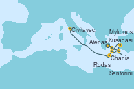 Visitando Atenas (Grecia), Rodas (Grecia), Mykonos (Grecia), Santorini (Grecia), Kusadasi (Efeso/Turquía), Chania (Creta/Grecia), Civitavecchia (Roma)