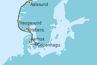 Visitando Copenhague (Dinamarca), Kristiansand (Noruega), Haugesund (Noruega), Aalesund (Noruega), Aarhus (Dinamarca), Copenhague (Dinamarca) Visitando Copenhague (Dinamarca), Kristiansand (Noruega), Haugesund (Noruega), Aalesund (Noruega), Aarhus (Dinamarca), Copenhague (Dinamarca)