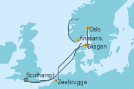 Visitando Southampton (Inglaterra), Skagen (Dinamarca), Oslo (Noruega), Kristiansand (Noruega), Zeebrugge (Bruselas), Southampton (Inglaterra)