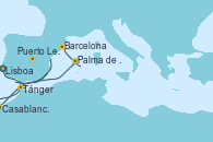 Visitando Lisboa (Portugal), Puerto Leixões (Portugal), Casablanca (Marruecos), Tánger (Marruecos), Palma de Mallorca (España), Barcelona