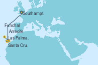 Visitando Southampton (Inglaterra), Las Palmas de Gran Canaria (España), Santa Cruz de Tenerife (España), Arrecife (Lanzarote/España), Funchal (Madeira)