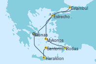 Visitando Atenas (Grecia), Estrecho de Dardanelos - Experiencia a bordo, Estambul (Turquía), Mykonos (Grecia), Rodas (Grecia), Santorini (Grecia), Heraklion (Creta), Atenas (Grecia)