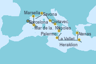 Visitando BarcelonaMar de las Baleares - Experiencia a bordo, Mar de las Baleares - Experiencia a bordo, Marsella (Francia), Savona (Italia), Civitavecchia (Roma), Nápoles (Italia), Palermo (Italia), La Valletta (Malta), Heraklion (Creta), Atenas (Grecia)