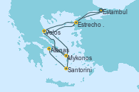 Visitando Estambul (Turquía), Volos (Grecia), Santorini (Grecia), Atenas (Grecia), Mykonos (Grecia), Volos (Grecia), Estrecho de Dardanelos - Experiencia a bordo, Estambul (Turquía)