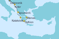 Visitando Dubrovnik (Croacia), Dubrovnik (Croacia), Kotor (Montenegro), Igoumenitsa (Grecia), Katakolon (Olimpia/Grecia), Gythion (Grecia), Atenas (Grecia), Atenas (Grecia)