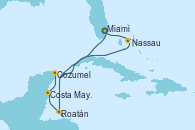 Visitando Miami (Florida/EEUU), Roatán (Honduras), Costa Maya (México), Cozumel (México), Nassau (Bahamas) y Miami (Florida/EEUU)