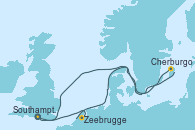 Visitando Southampton (Inglaterra), Zeebrugge (Bruselas), Cherburgo (Francia) y Southampton (Inglaterra)