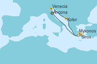 Visitando Ancona (Italia), Venecia (Italia), Kotor (Montenegro), Mykonos (Grecia), Mykonos (Grecia), Siros (Grecia), Ancona (Italia)