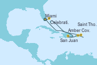 Visitando Miami (Florida/EEUU), Celebration Key, The Bahamas, Amber Cove (República Dominicana), San Juan (Puerto Rico), Saint Thomas (Islas Vírgenes), Miami (Florida/EEUU)