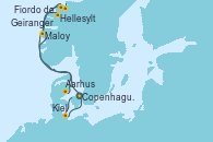 Visitando Copenhague (Dinamarca), Hellesylt (Noruega), Fiordo de Gerinager - Experiencia a bordo, Geiranger (Noruega), Maloy (Noruega), Aarhus (Dinamarca), Kiel (Alemania), Copenhague (Dinamarca)