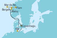 Visitando Copenhague (Dinamarca), Flam (Noruega), Maloy (Noruega), Bergen (Noruega), Mar de Noruega - Experiencia a bordo, Kiel (Alemania), Copenhague (Dinamarca)