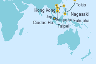 Visitando Singapur, Ciudad Ho Chi Minh (Vietnam), Hong Kong (China), Taipei (Taiwan), Jeju (Corea del Sur), Fukuoka (Japón), Nagasaki (Japón), Tokio (Japón)