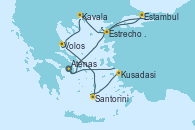 Visitando Atenas (Grecia), Estrecho de Dardanelos - Experiencia a bordo, Estambul (Turquía), Kavala (Grecia), Volos (Grecia), Santorini (Grecia), Kusadasi (Efeso/Turquía), Atenas (Grecia)