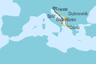 Visitando Trieste (Italia), Bari (Italia), Kotor (Montenegro), Corfú (Grecia), Dubrovnik (Croacia), Split (Croacia), Trieste (Italia)