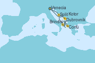 Visitando Venecia (Italia), Dubrovnik (Croacia), Corfú (Grecia), Kotor (Montenegro), Brindisi (Italia), Split (Croacia), Venecia (Italia)