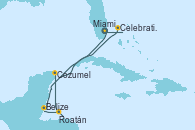 Visitando Miami (Florida/EEUU), Belize (Caribe), Roatán (Honduras), Cozumel (México), Celebration Key, The Bahamas, Miami (Florida/EEUU)