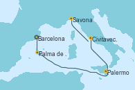 Visitando Barcelona, Palma de Mallorca (España), Palermo (Italia), Civitavecchia (Roma), Savona (Italia) Visitando Barcelona, Palma de Mallorca (España), Palermo (Italia), Civitavecchia (Roma), Savona (Italia)